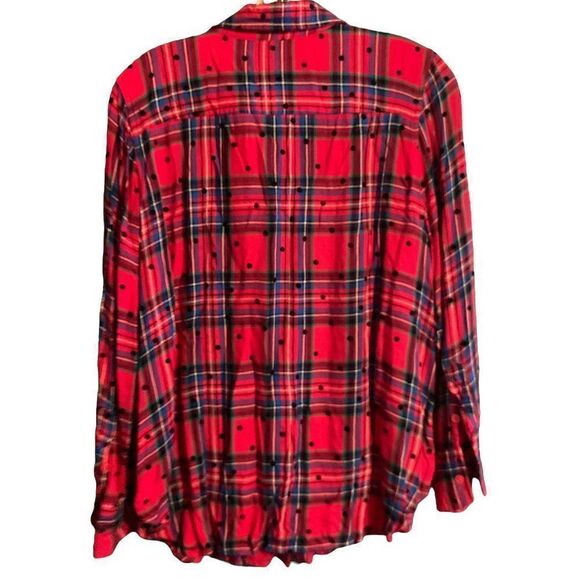 Denim&Co Long  Sleeve Button Down Multi-Color Dot Design Top Size Large - Picture 2 of 6